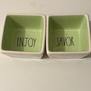 Rae Dunn Ceramic little square Bowl Set with Green Interior